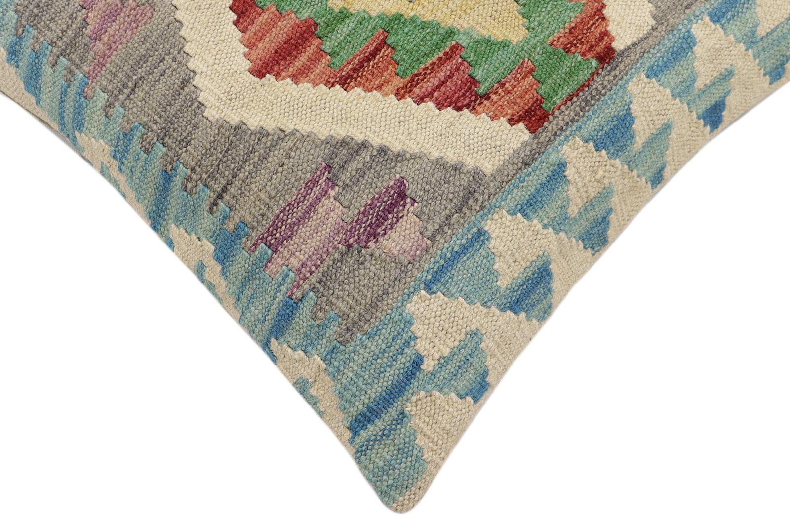 handmade Traditional Pillow Blue Red Hand-Woven SQUARE 100% WOOL Hand woven turkish pillow2' x 2'