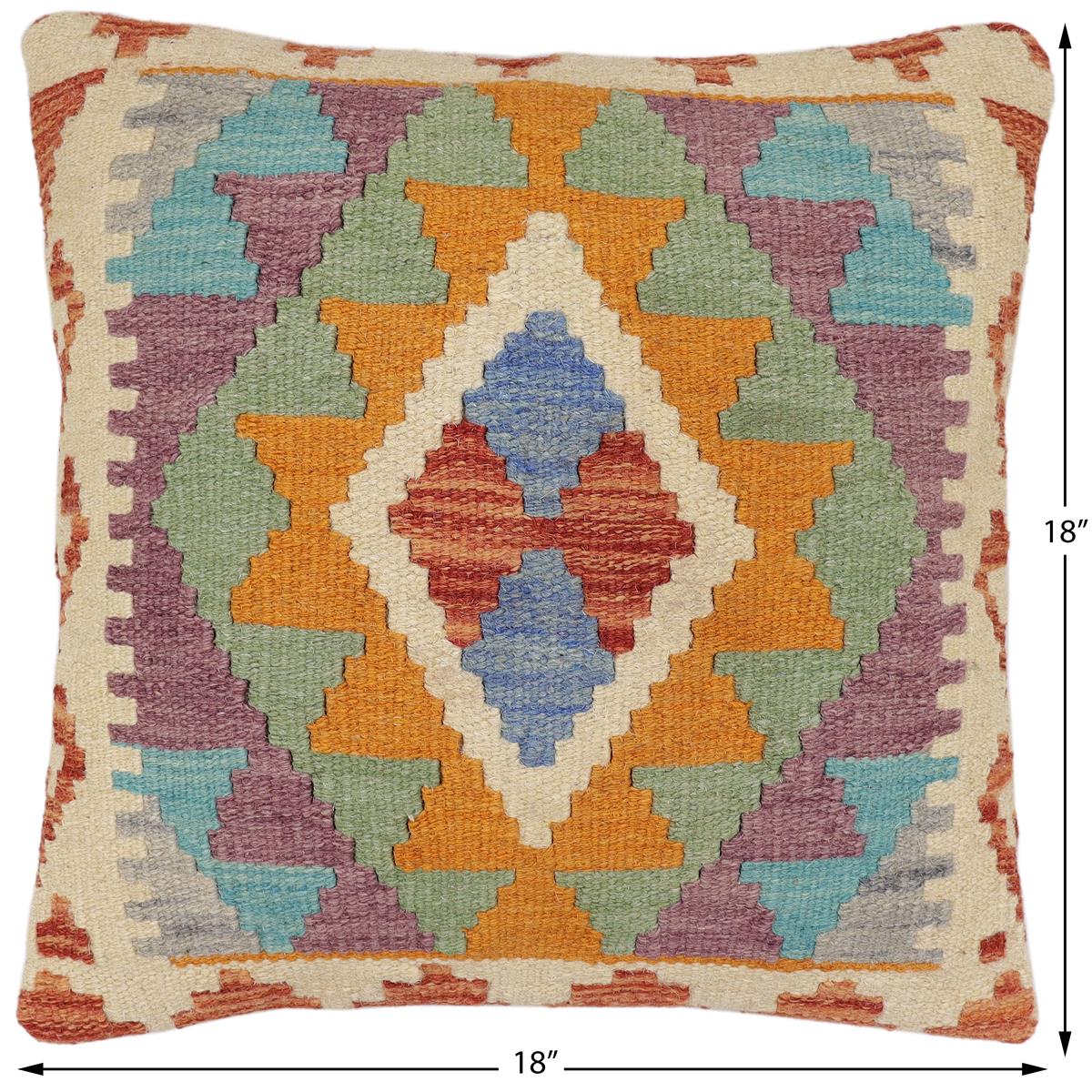 handmade Traditional Pillow Rust Blue Hand-Woven SQUARE 100% WOOL Hand woven turkish pillow2' x 2'