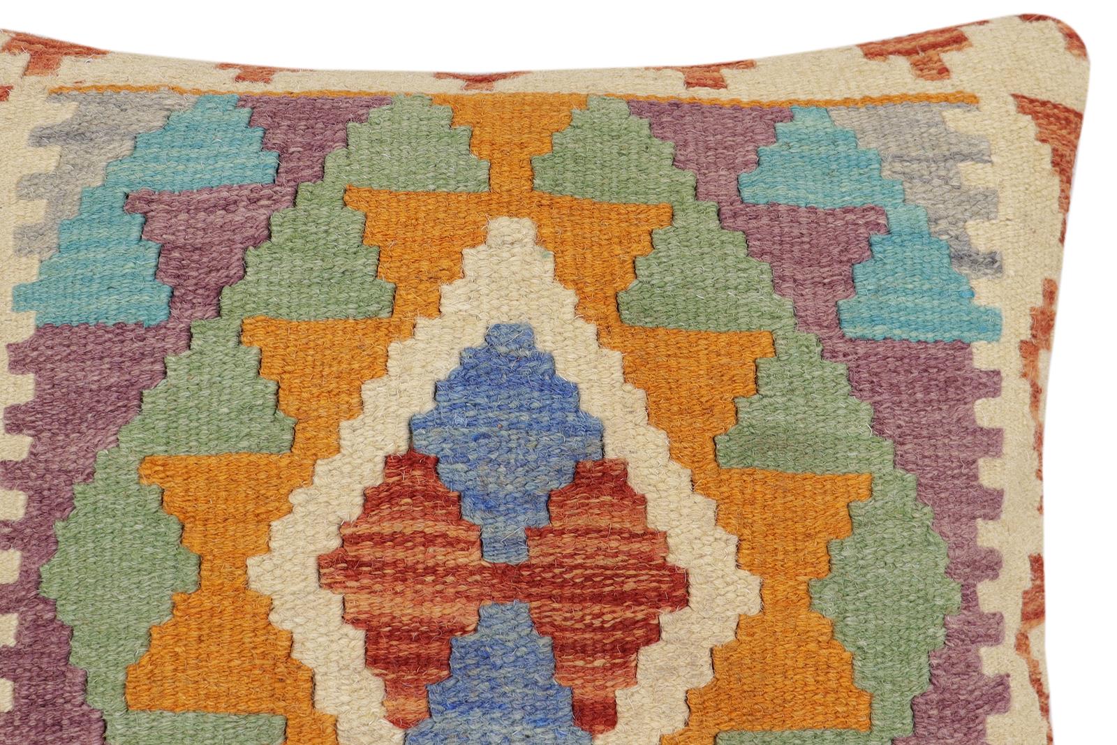 handmade Traditional Pillow Rust Blue Hand-Woven SQUARE 100% WOOL Hand woven turkish pillow2' x 2'