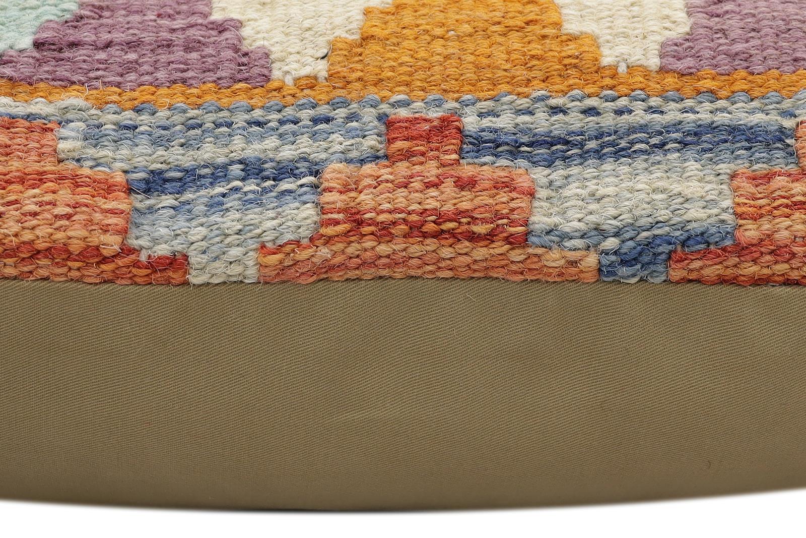 handmade Traditional Pillow Rust Blue Hand-Woven SQUARE 100% WOOL Hand woven turkish pillow2' x 2'