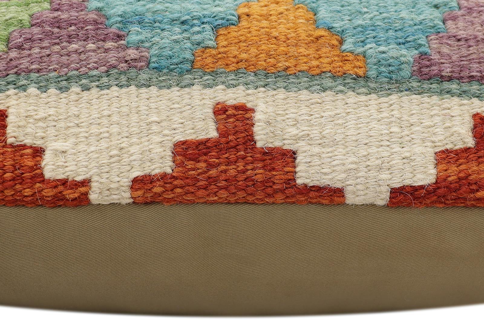 handmade Traditional Pillow Rust Blue Hand-Woven SQUARE 100% WOOL Hand woven turkish pillow2' x 2'