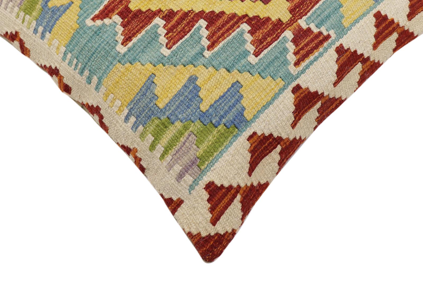 handmade Traditional Pillow Rust Blue Hand-Woven SQUARE 100% WOOL Hand woven turkish pillow2' x 2'