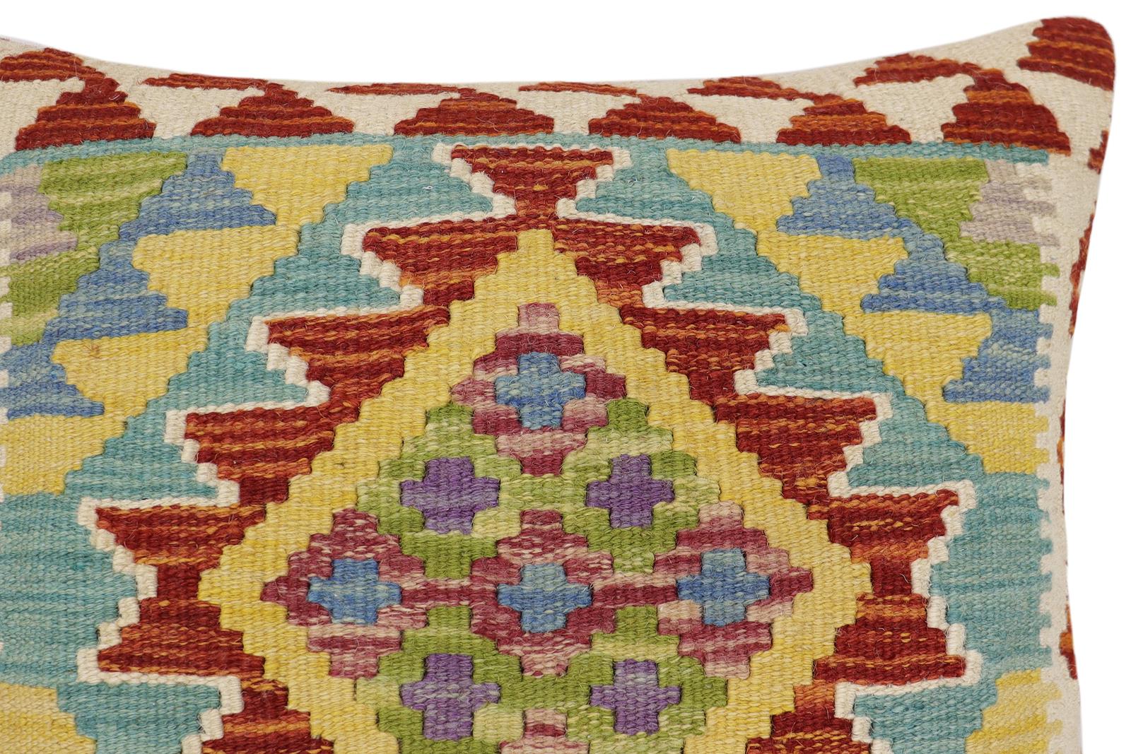 handmade Traditional Pillow Rust Blue Hand-Woven SQUARE 100% WOOL Hand woven turkish pillow2' x 2'