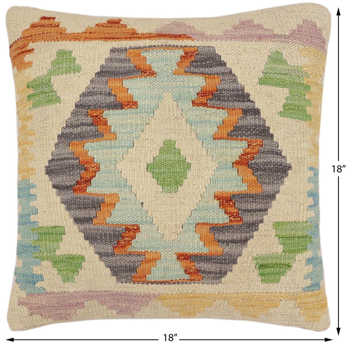 handmade Traditional Pillow Rust Blue Hand-Woven SQUARE 100% WOOL Hand woven turkish pillow2' x 2'