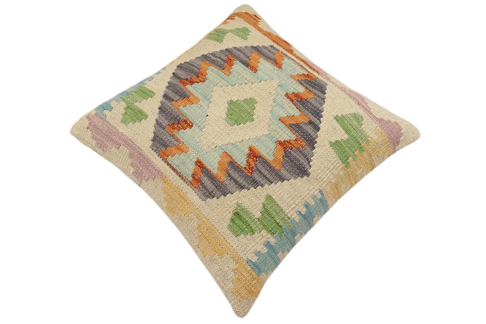 handmade Traditional Pillow Rust Blue Hand-Woven SQUARE 100% WOOL Hand woven turkish pillow2' x 2'
