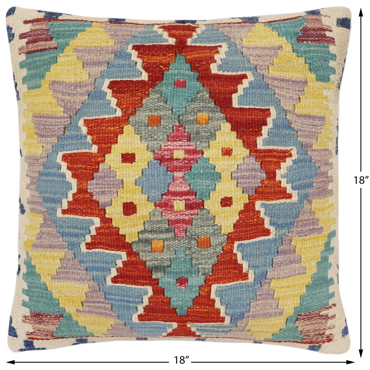 handmade Traditional Pillow Rust Blue Hand-Woven SQUARE 100% WOOL Hand woven turkish pillow2' x 2'