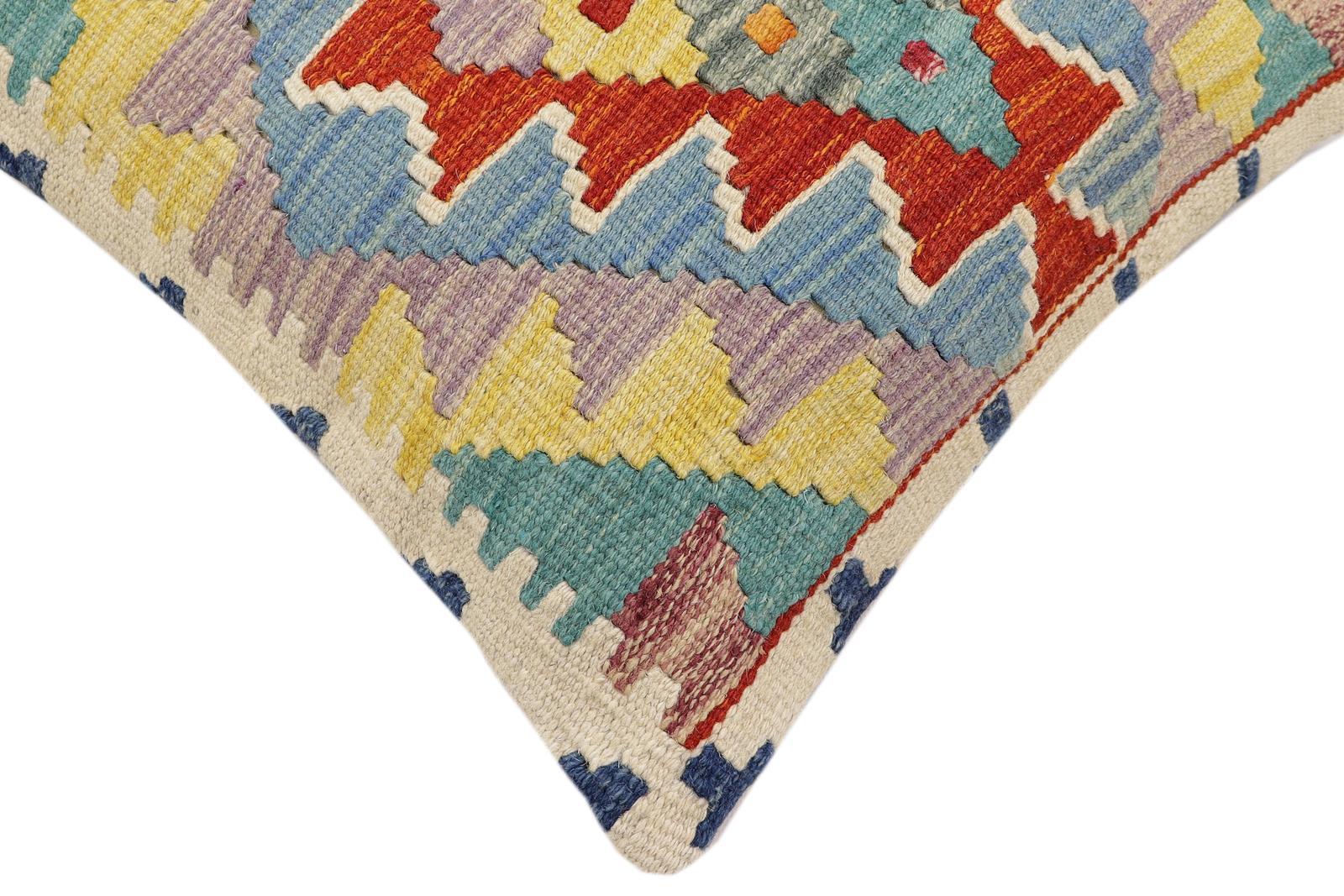 handmade Traditional Pillow Rust Blue Hand-Woven SQUARE 100% WOOL Hand woven turkish pillow2' x 2'