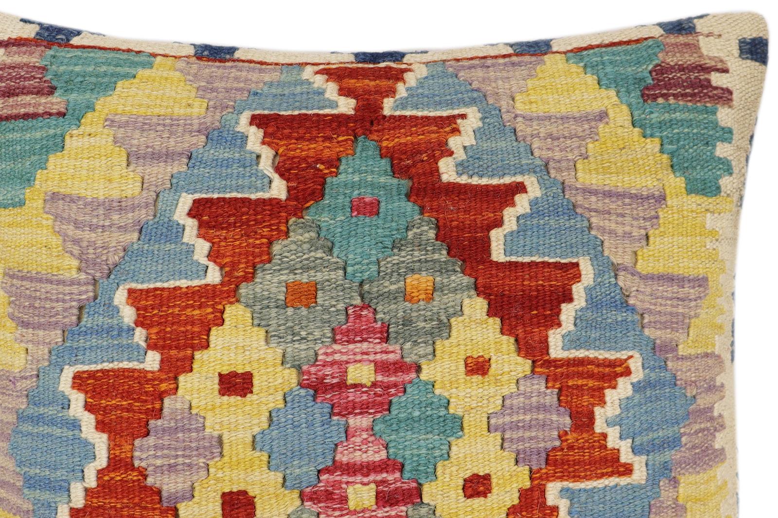 handmade Traditional Pillow Rust Blue Hand-Woven SQUARE 100% WOOL Hand woven turkish pillow2' x 2'