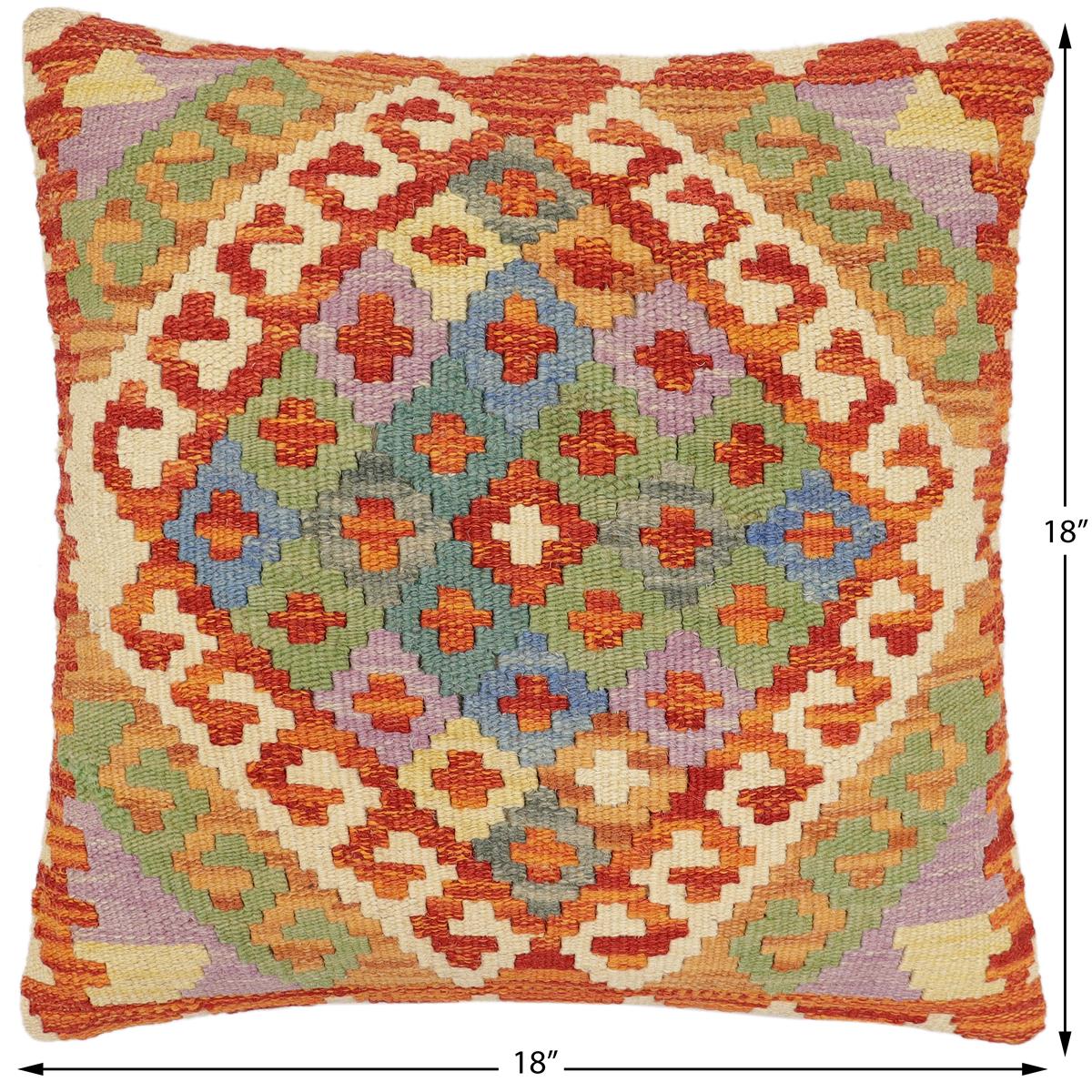 handmade Traditional Pillow Rust Blue Hand-Woven SQUARE 100% WOOL Hand woven turkish pillow2' x 2'