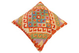 handmade Traditional Pillow Rust Blue Hand-Woven SQUARE 100% WOOL Hand woven turkish pillow2' x 2'