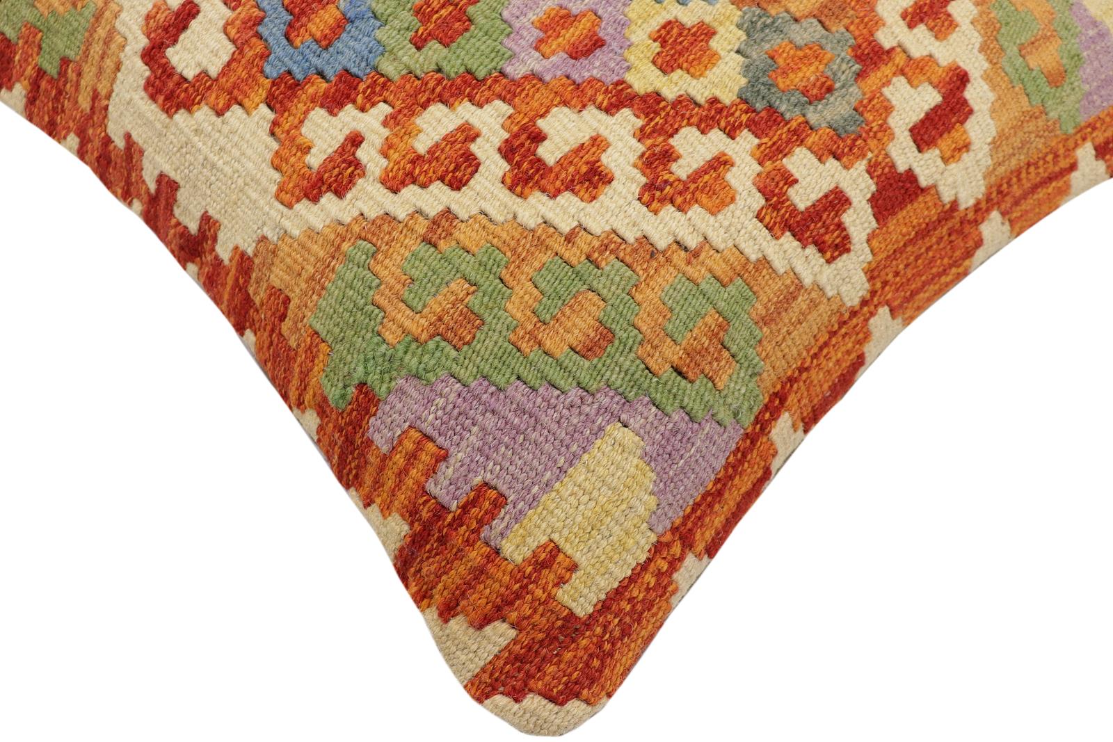 handmade Traditional Pillow Rust Blue Hand-Woven SQUARE 100% WOOL Hand woven turkish pillow2' x 2'