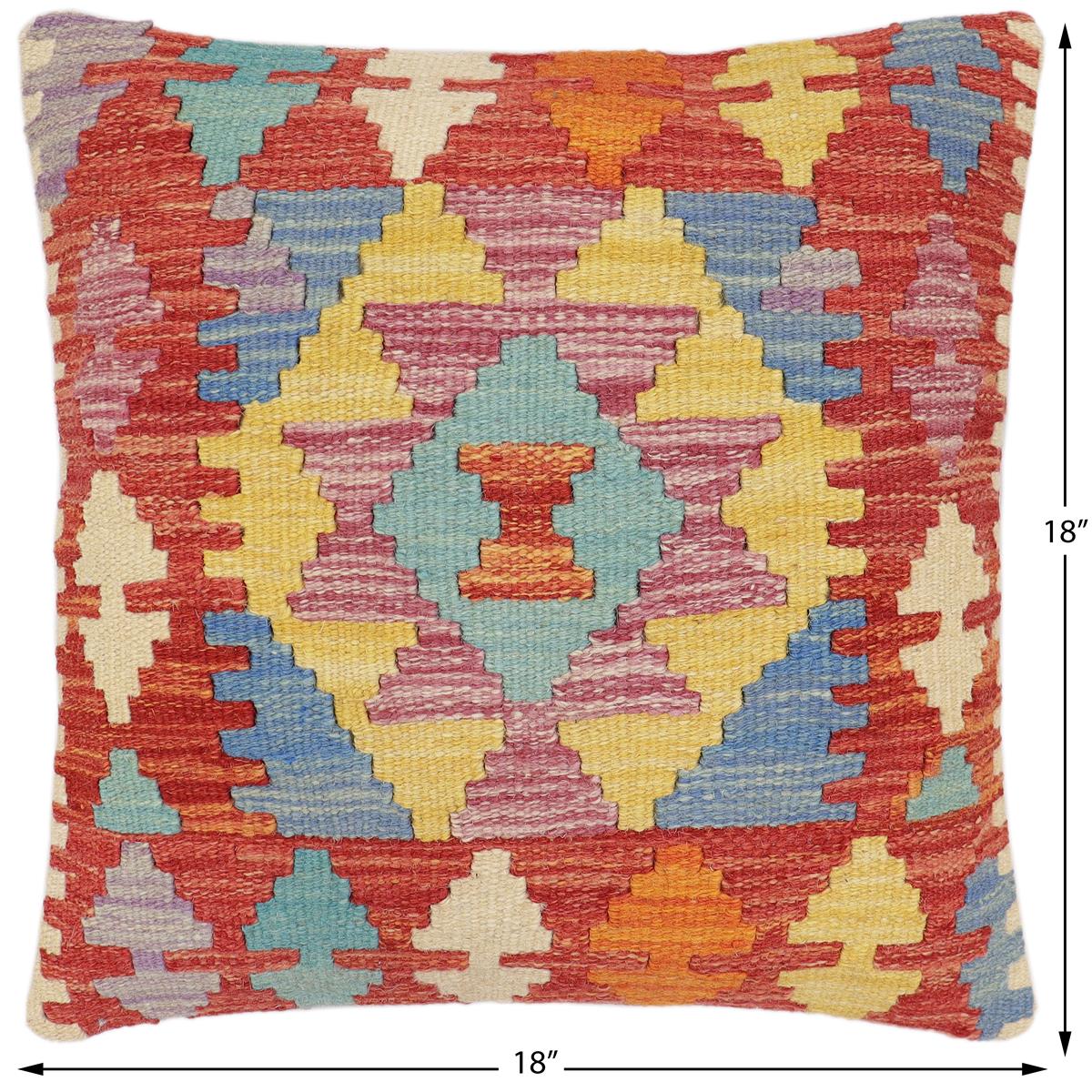 handmade Traditional Pillow Rust Blue Hand-Woven SQUARE 100% WOOL Hand woven turkish pillow2' x 2'
