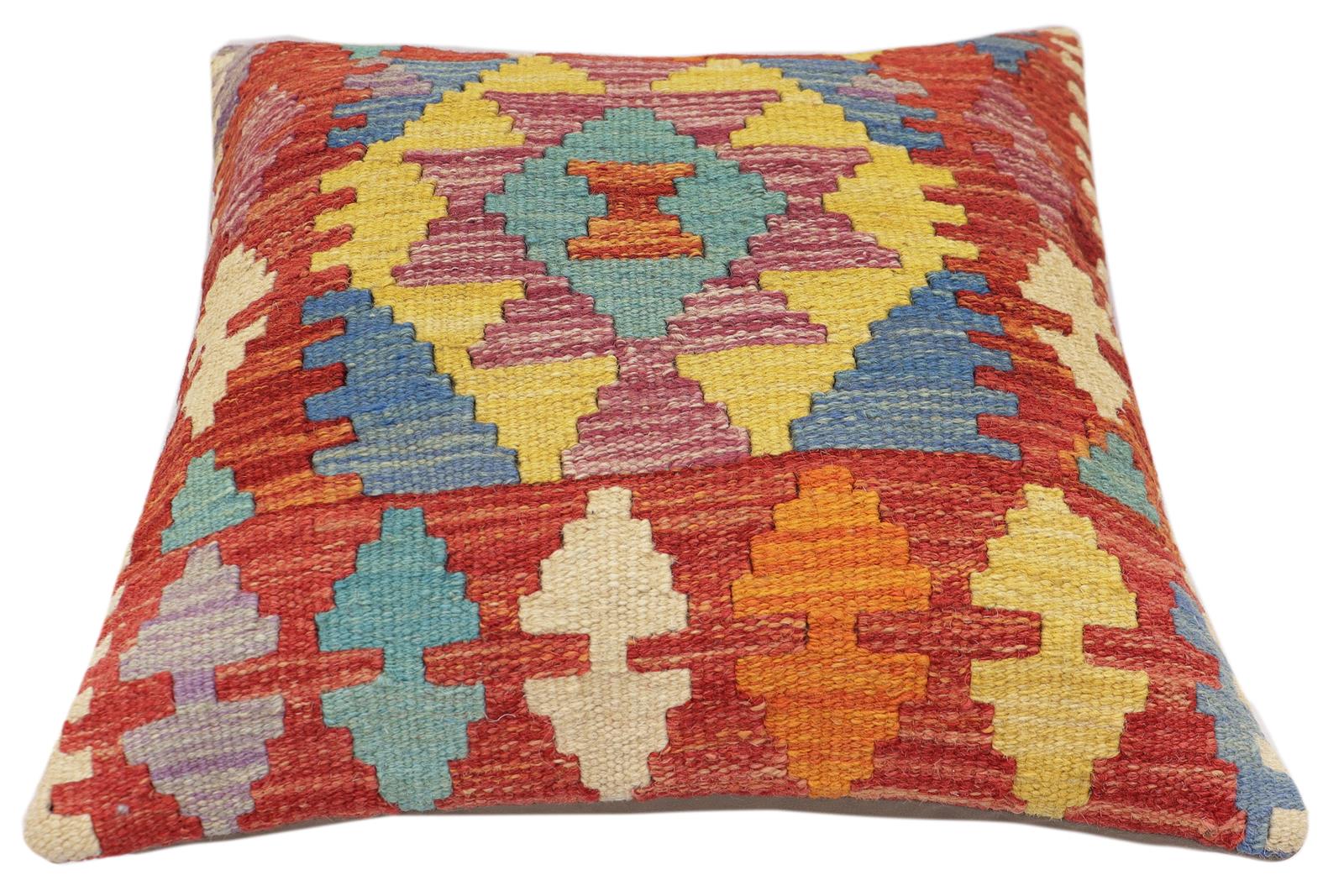 handmade Traditional Pillow Rust Blue Hand-Woven SQUARE 100% WOOL Hand woven turkish pillow2' x 2'