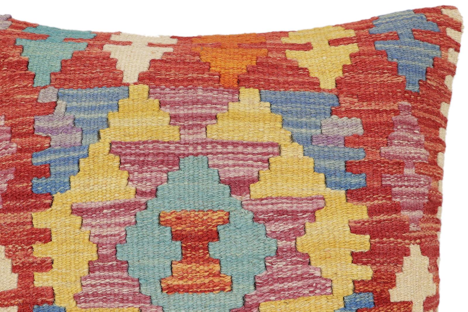 handmade Traditional Pillow Rust Blue Hand-Woven SQUARE 100% WOOL Hand woven turkish pillow2' x 2'