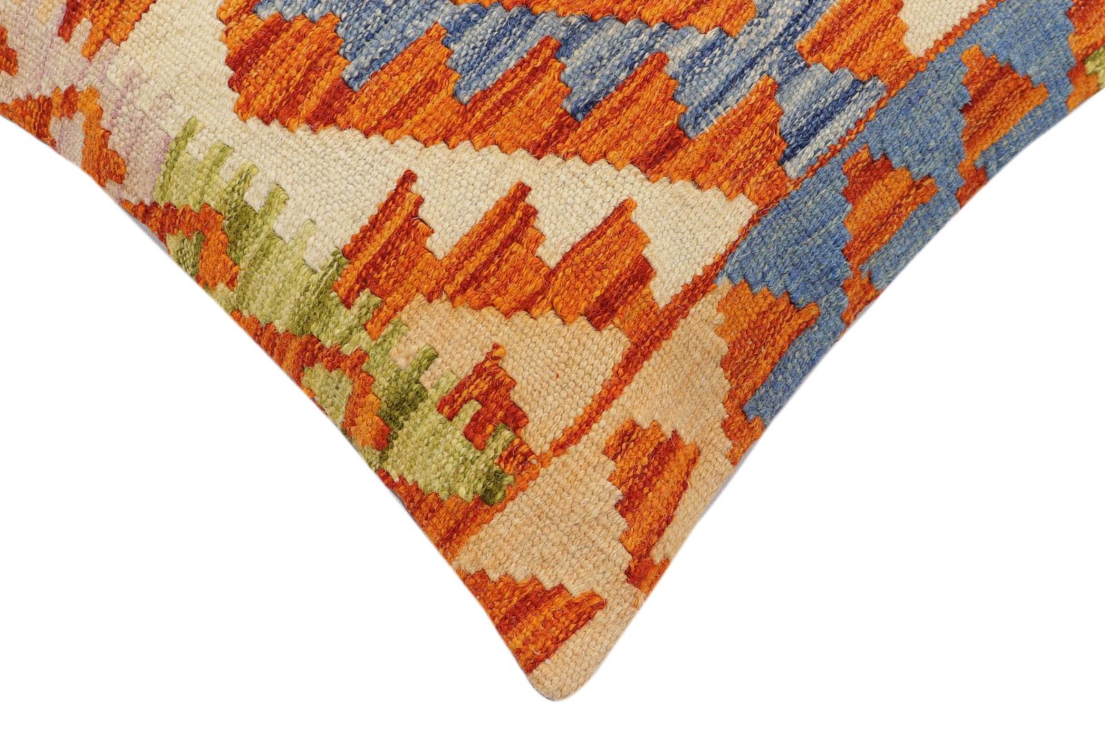 handmade Traditional Pillow Rust Blue Hand-Woven SQUARE 100% WOOL Hand woven turkish pillow2' x 2'