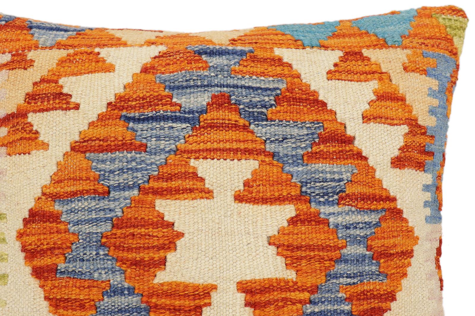 handmade Traditional Pillow Rust Blue Hand-Woven SQUARE 100% WOOL Hand woven turkish pillow2' x 2'