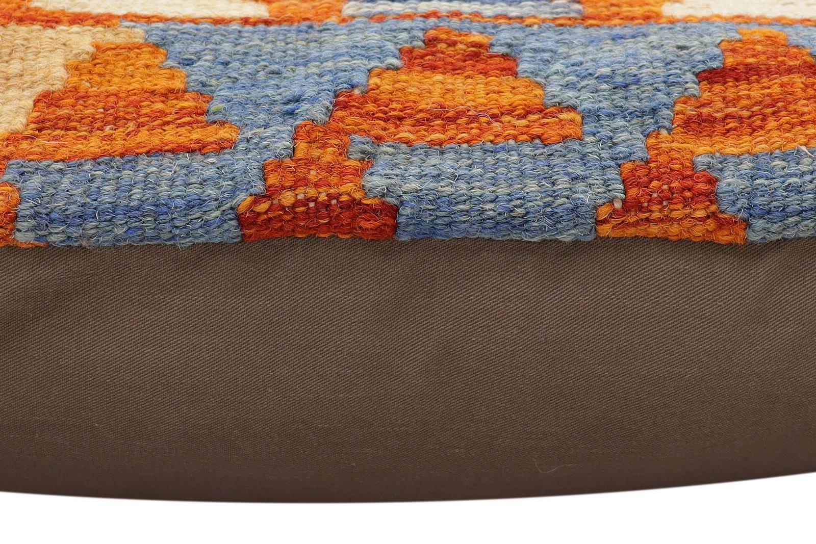 handmade Traditional Pillow Rust Blue Hand-Woven SQUARE 100% WOOL Hand woven turkish pillow2' x 2'