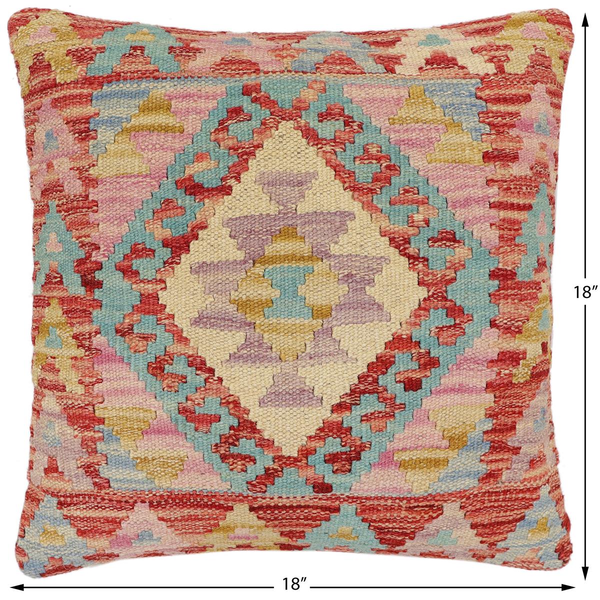 handmade Traditional Pillow Red Blue Hand-Woven SQUARE 100% WOOL Hand woven turkish pillow2' x 2'