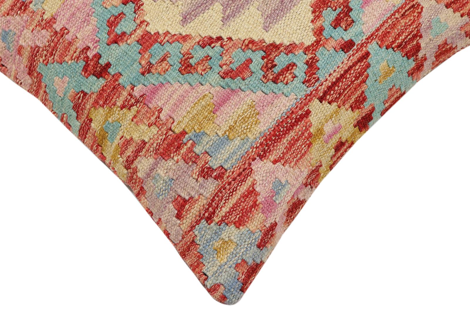 handmade Traditional Pillow Red Blue Hand-Woven SQUARE 100% WOOL Hand woven turkish pillow2' x 2'