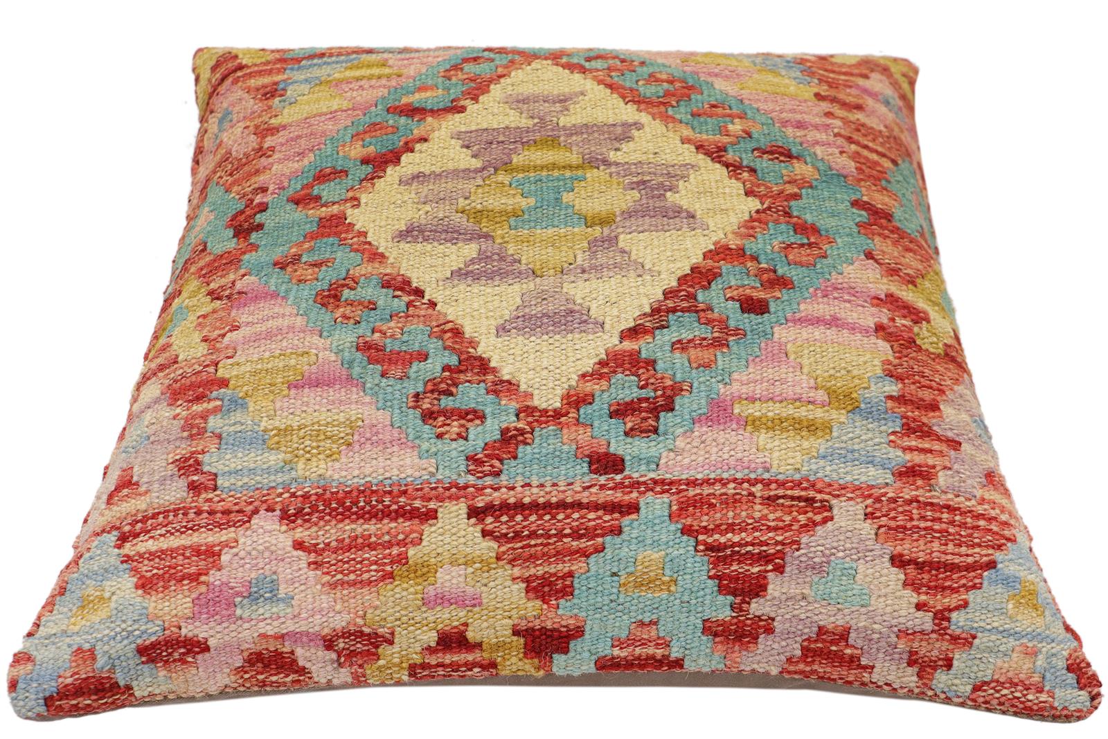 handmade Traditional Pillow Red Blue Hand-Woven SQUARE 100% WOOL Hand woven turkish pillow2' x 2'