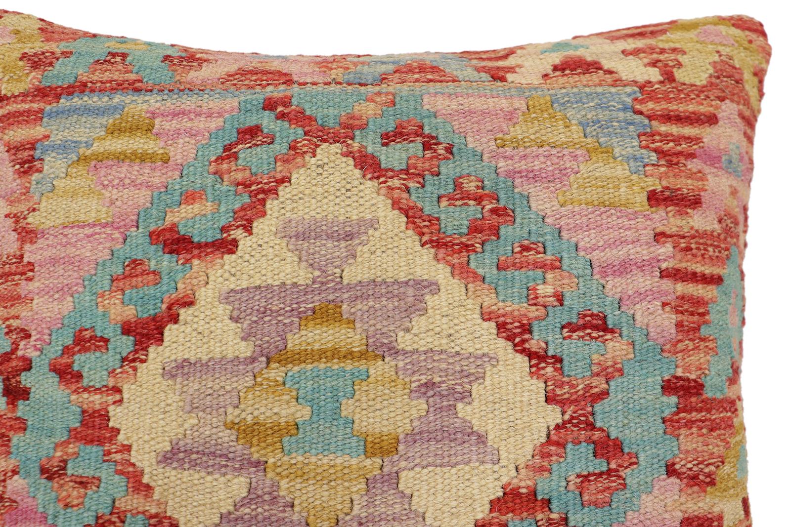 handmade Traditional Pillow Red Blue Hand-Woven SQUARE 100% WOOL Hand woven turkish pillow2' x 2'