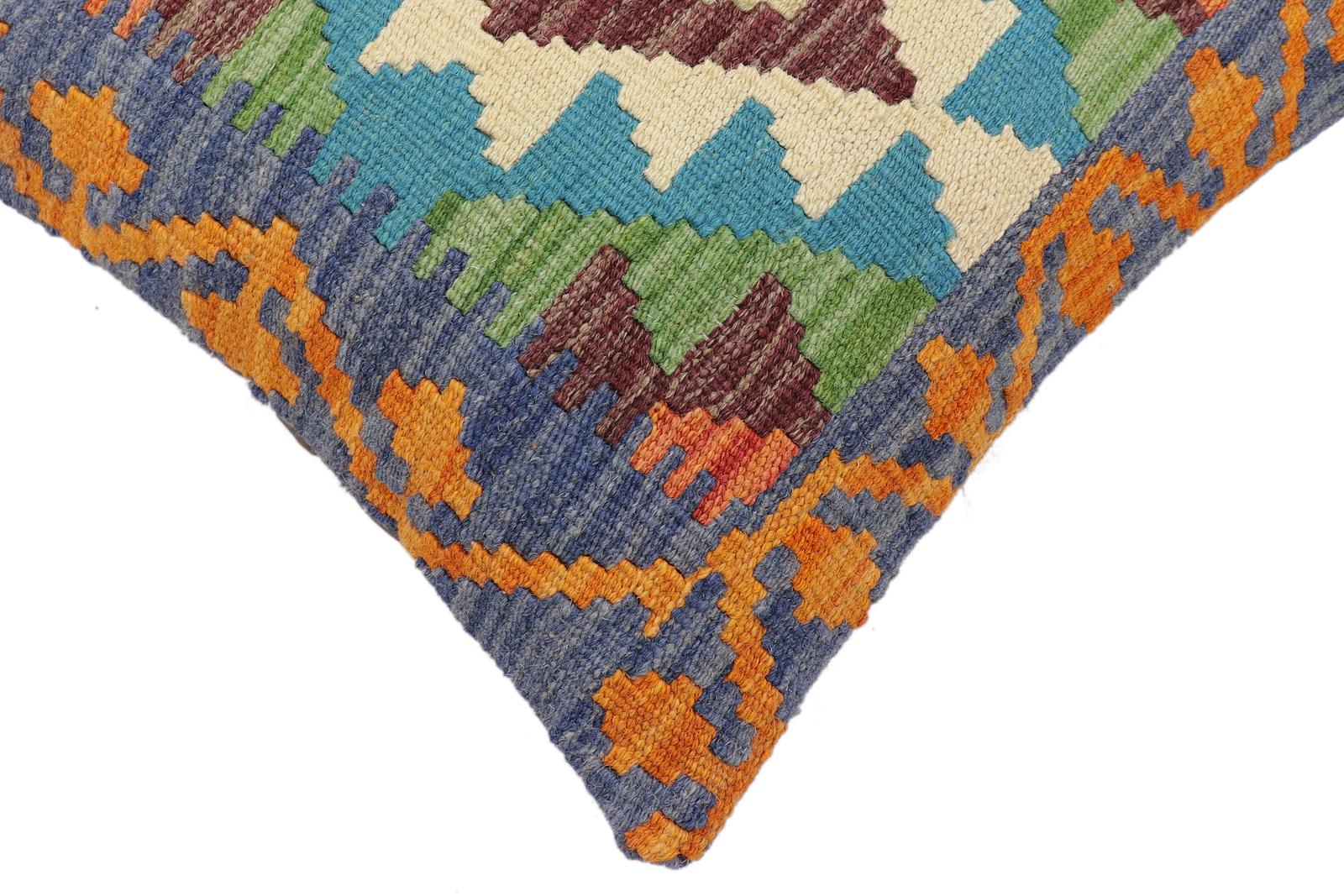 handmade Traditional Pillow Blue Rust Hand-Woven SQUARE 100% WOOL Hand woven turkish pillow2' x 2'