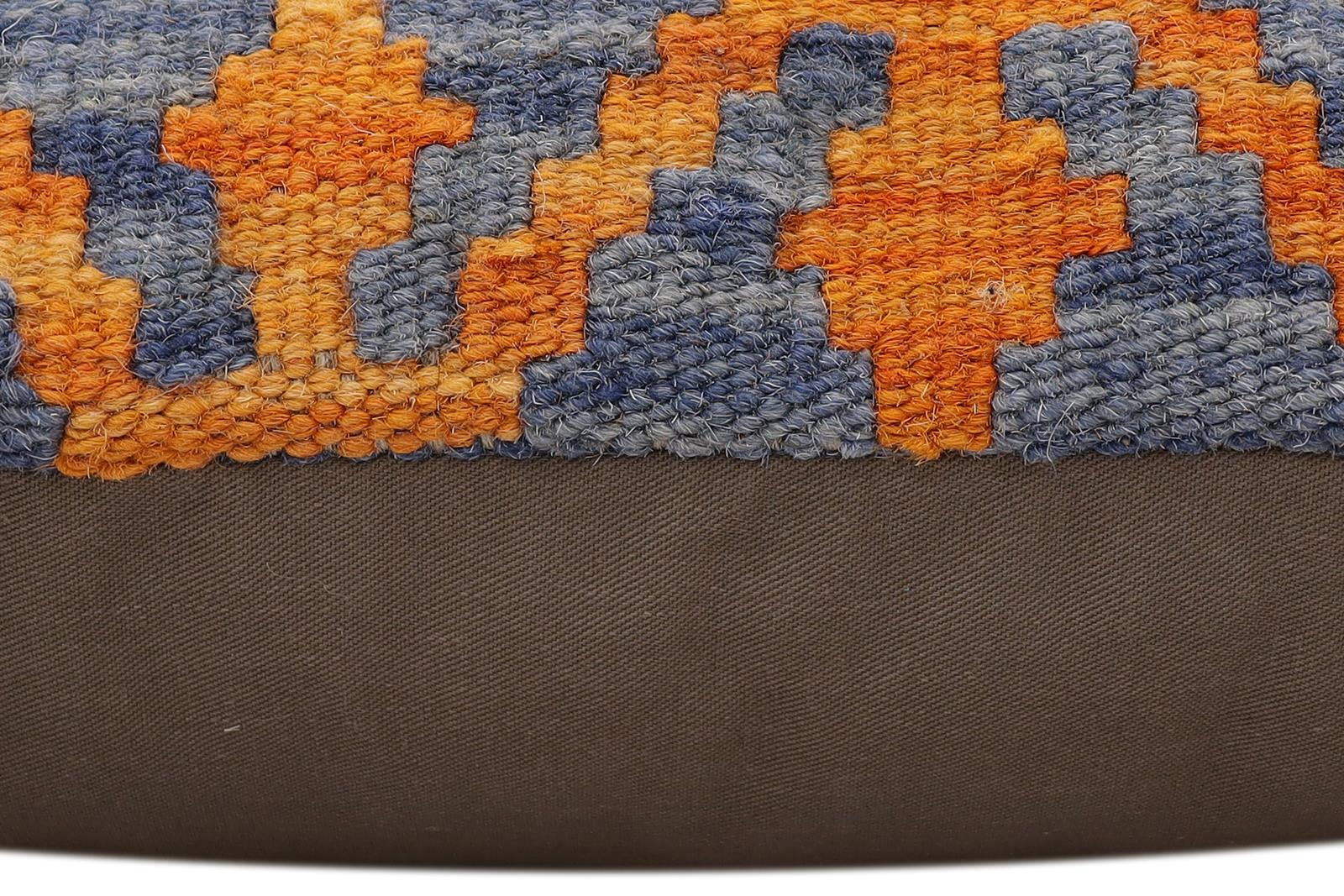 handmade Traditional Pillow Blue Rust Hand-Woven SQUARE 100% WOOL Hand woven turkish pillow2' x 2'