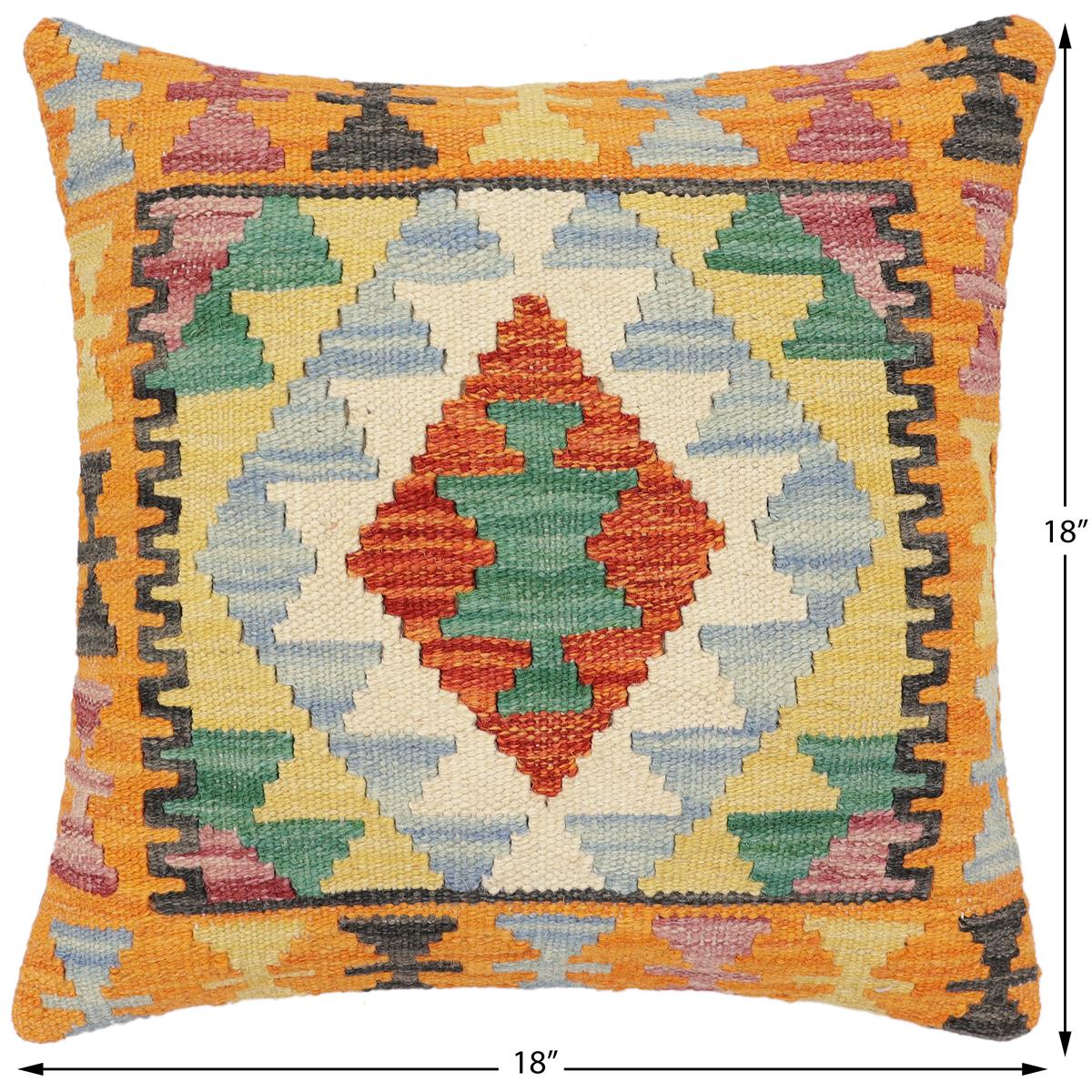 handmade Traditional Pillow Rust Blue Hand-Woven SQUARE 100% WOOL Hand woven turkish pillow2' x 2'