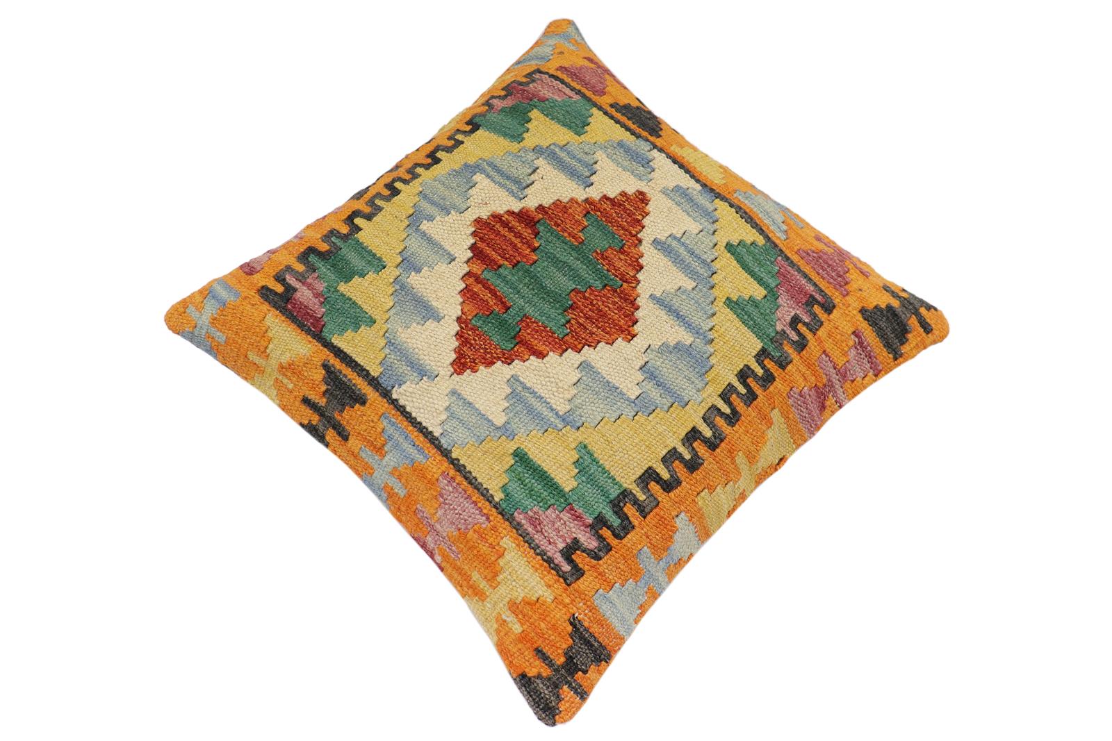 handmade Traditional Pillow Rust Blue Hand-Woven SQUARE 100% WOOL Hand woven turkish pillow2' x 2'