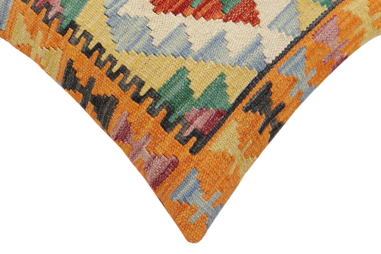 handmade Traditional Pillow Rust Blue Hand-Woven SQUARE 100% WOOL Hand woven turkish pillow2' x 2'