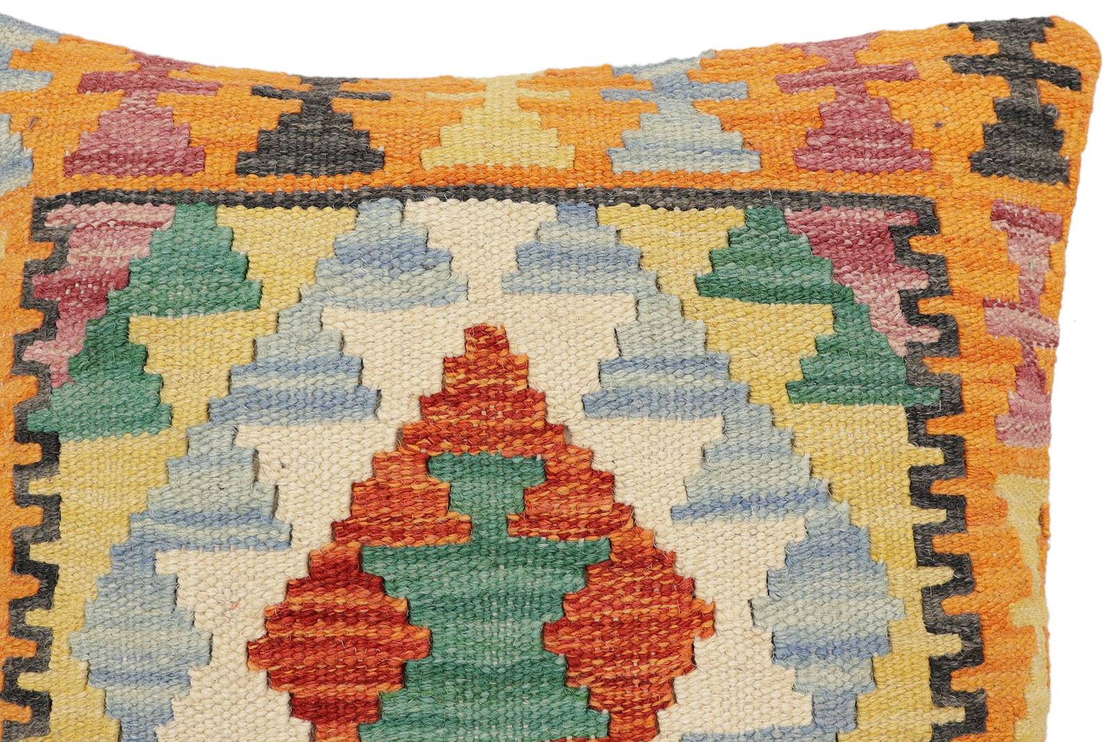 handmade Traditional Pillow Rust Blue Hand-Woven SQUARE 100% WOOL Hand woven turkish pillow2' x 2'