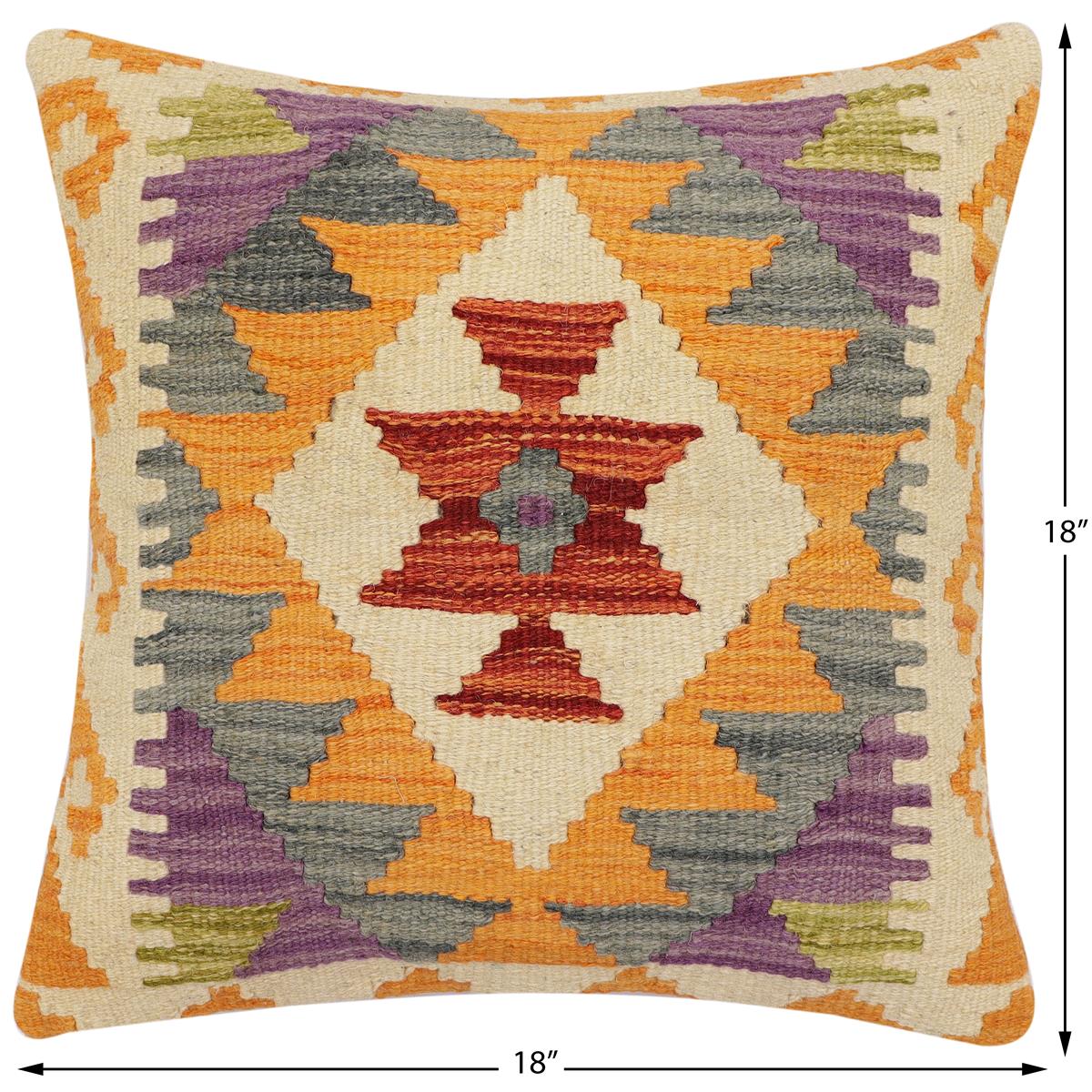 handmade Traditional Pillow Rust Gray Hand-Woven SQUARE 100% WOOL Hand woven turkish pillow2' x 2'