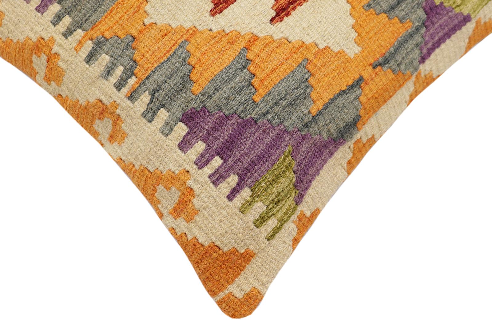 handmade Traditional Pillow Rust Gray Hand-Woven SQUARE 100% WOOL Hand woven turkish pillow2' x 2'