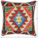 handmade Traditional Pillow Rust Blue Hand-Woven SQUARE 100% WOOL Hand woven turkish pillow2' x 2'