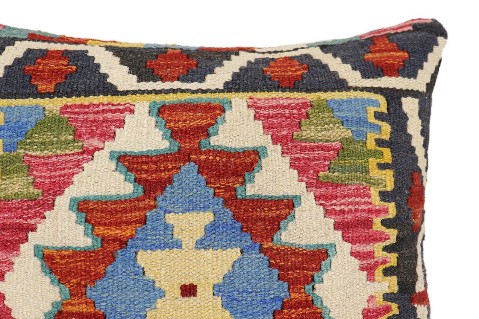 handmade Traditional Pillow Rust Blue Hand-Woven SQUARE 100% WOOL Hand woven turkish pillow2' x 2'