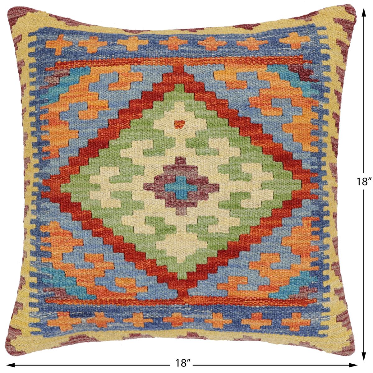 handmade Traditional Pillow Rust Blue Hand-Woven SQUARE 100% WOOL Hand woven turkish pillow2' x 2'