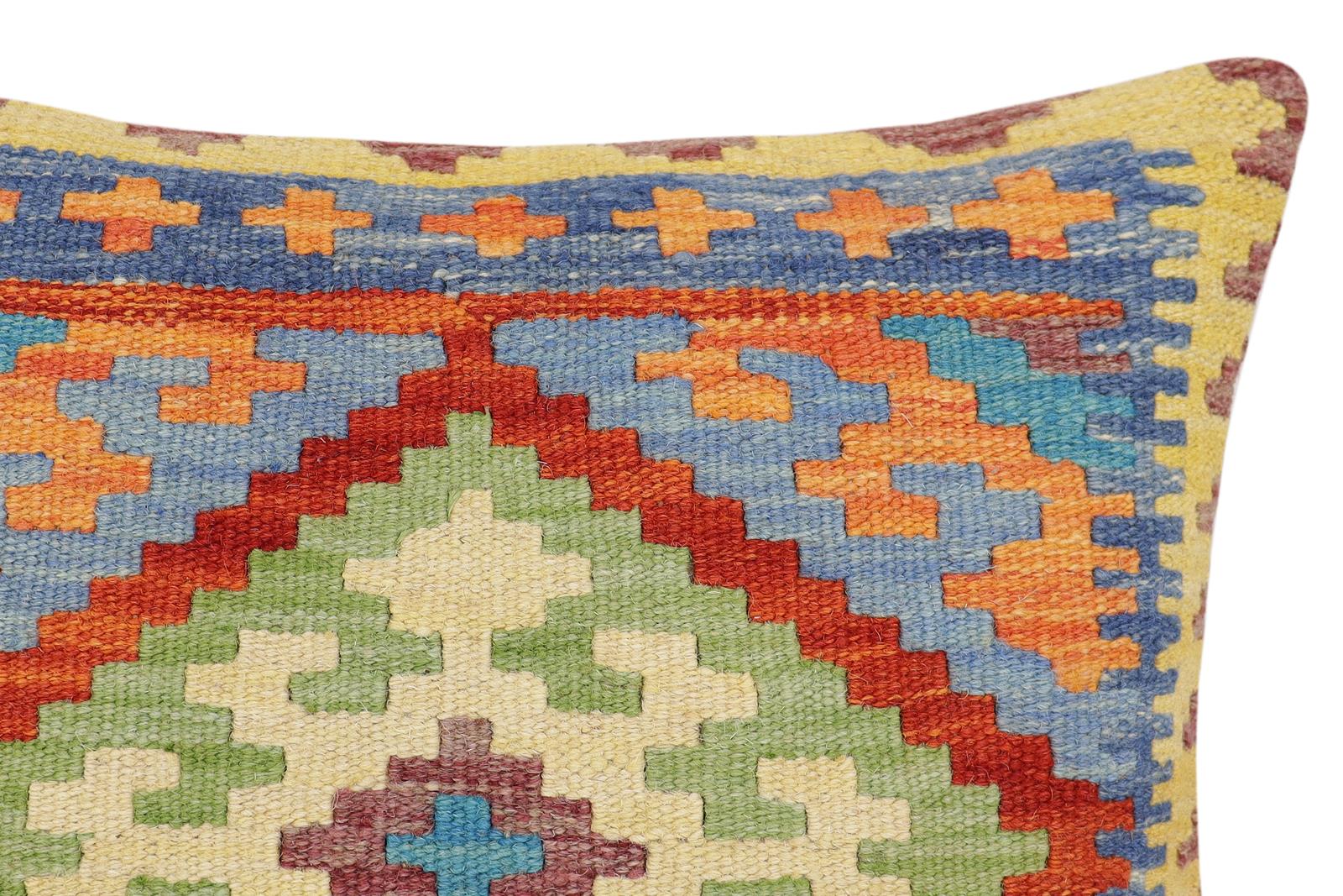 handmade Traditional Pillow Rust Blue Hand-Woven SQUARE 100% WOOL Hand woven turkish pillow2' x 2'