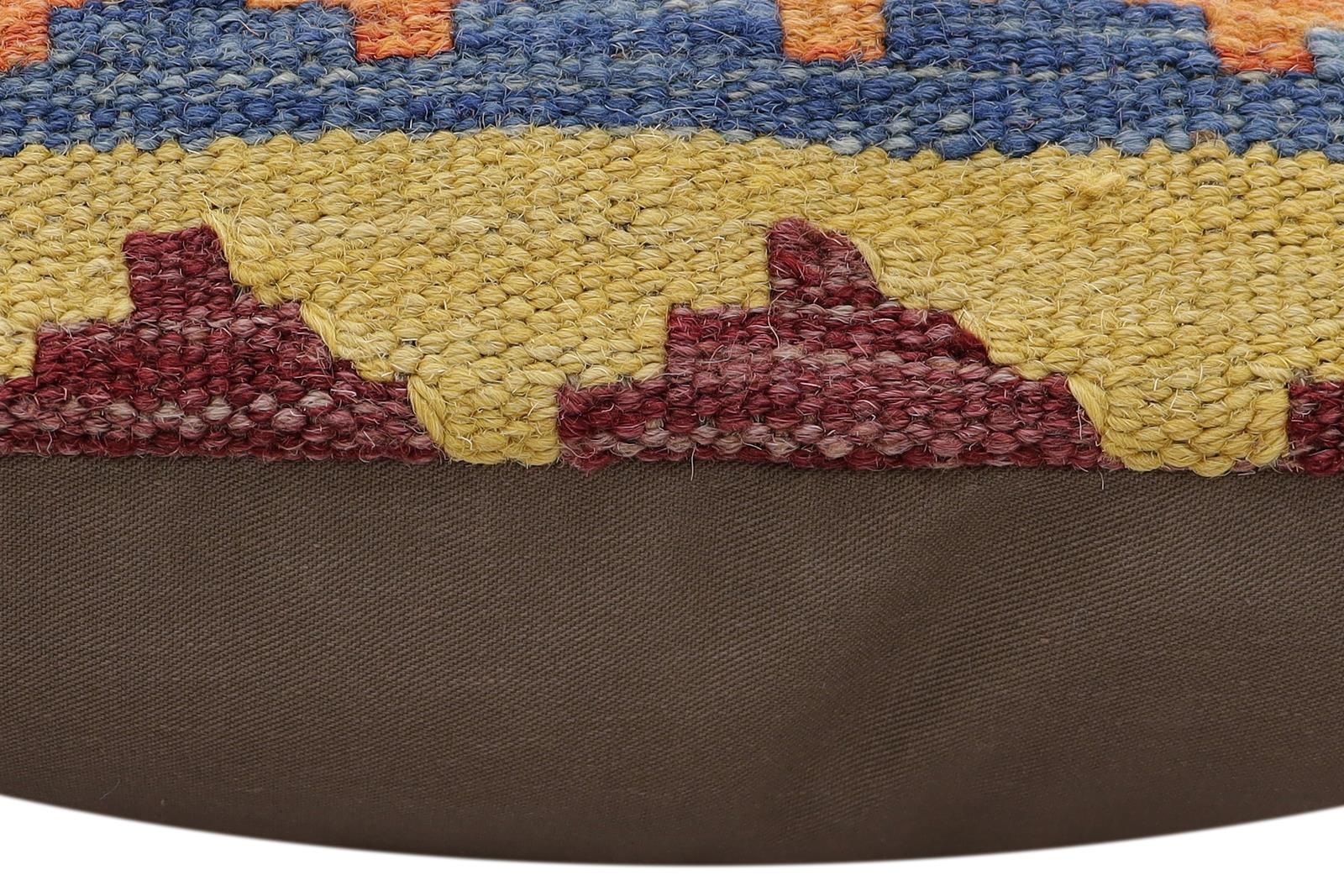 handmade Traditional Pillow Rust Blue Hand-Woven SQUARE 100% WOOL Hand woven turkish pillow2' x 2'