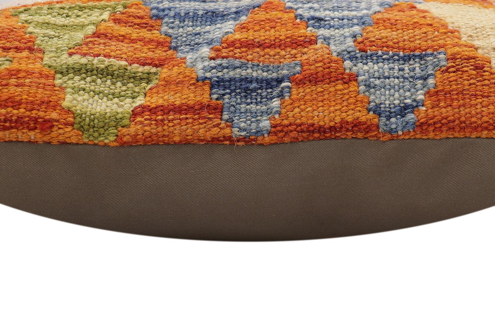 handmade Traditional Pillow Rust Blue Hand-Woven SQUARE 100% WOOL Hand woven turkish pillow2' x 2'
