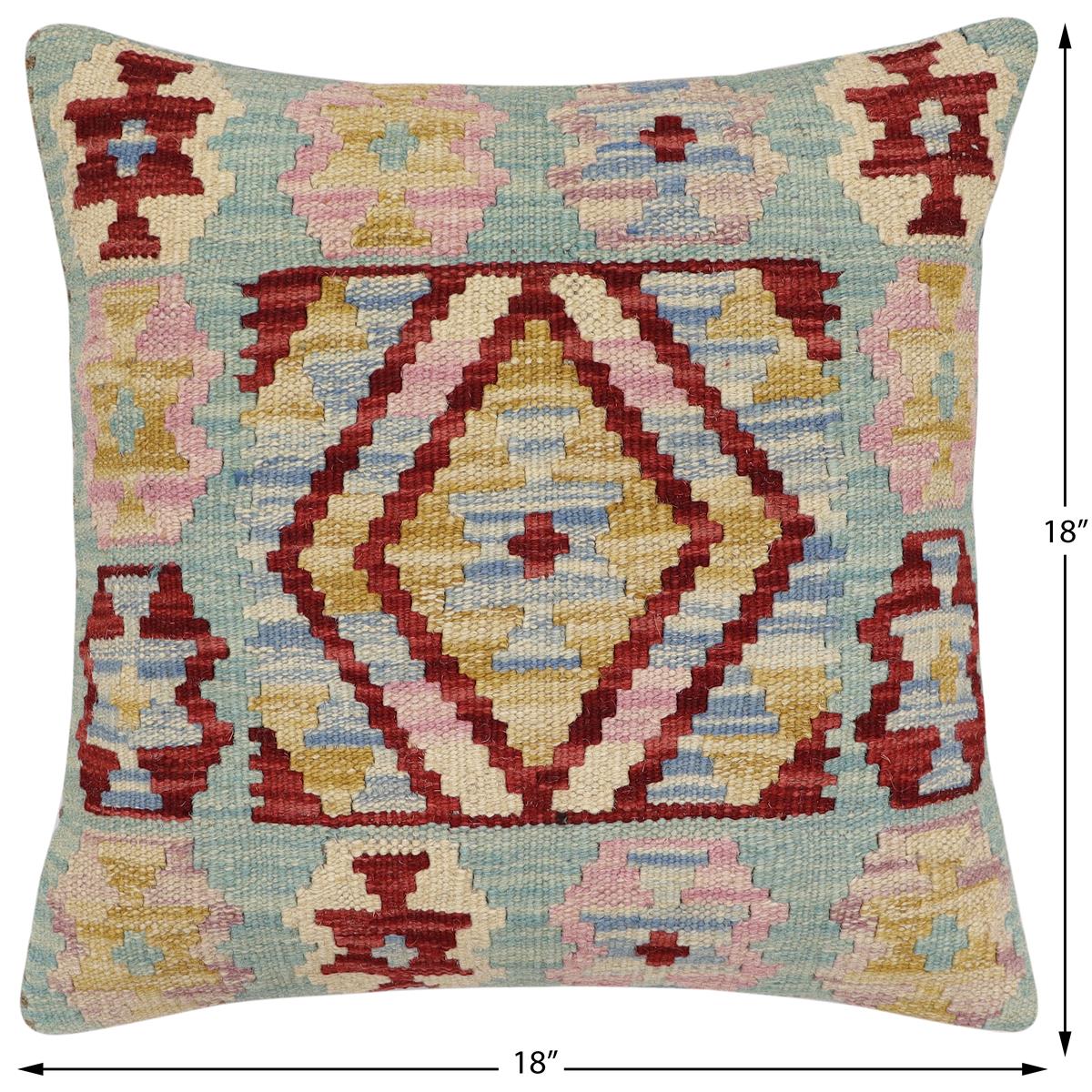 handmade Traditional Pillow Red Blue Hand-Woven SQUARE 100% WOOL Hand woven turkish pillow2' x 2'