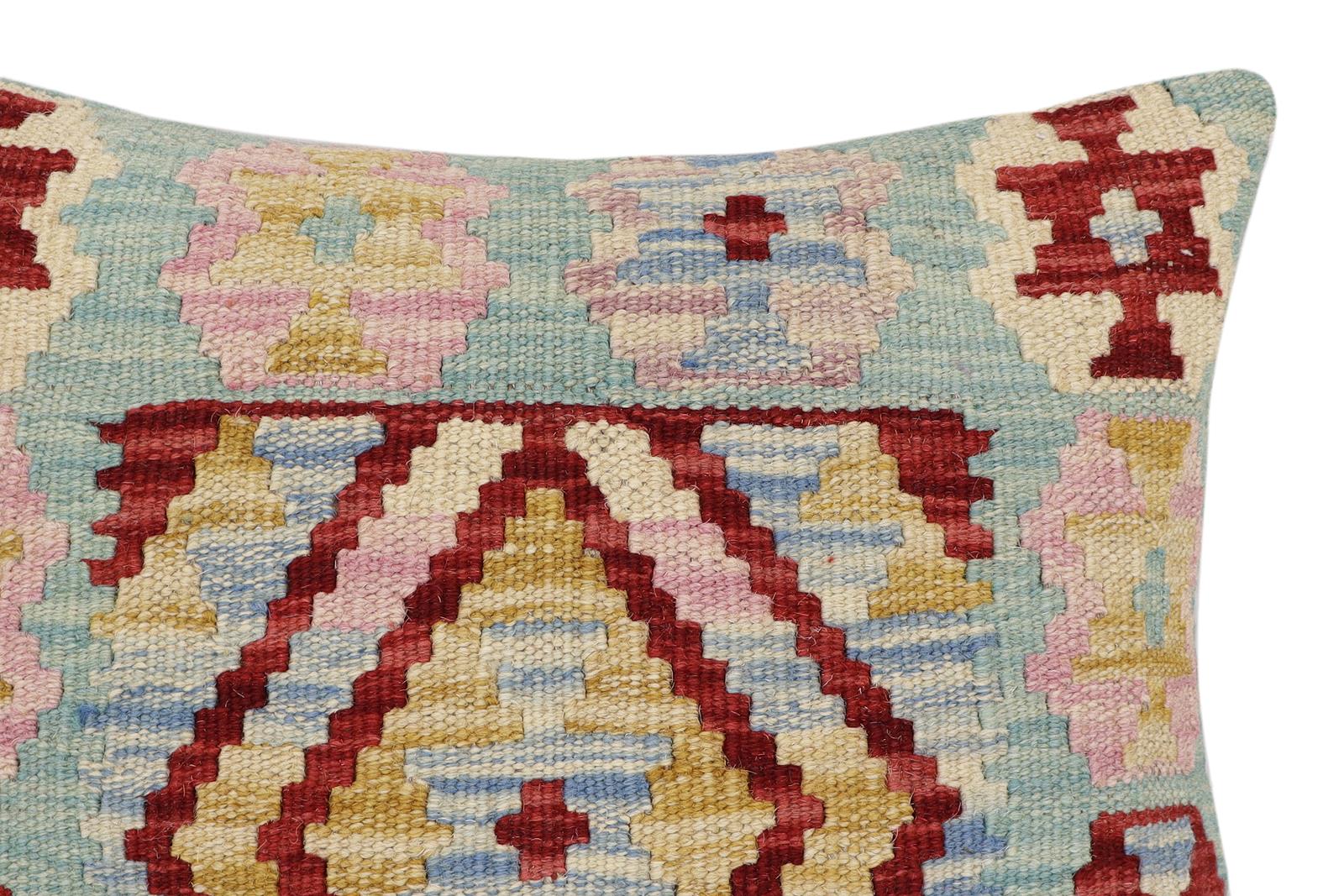 handmade Traditional Pillow Red Blue Hand-Woven SQUARE 100% WOOL Hand woven turkish pillow2' x 2'