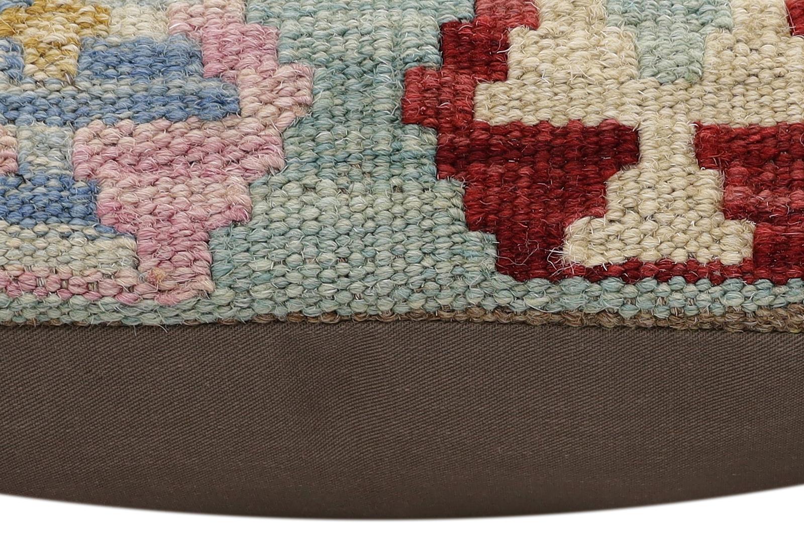 handmade Traditional Pillow Blue Red Hand-Woven SQUARE 100% WOOL Hand woven turkish pillow2' x 2'