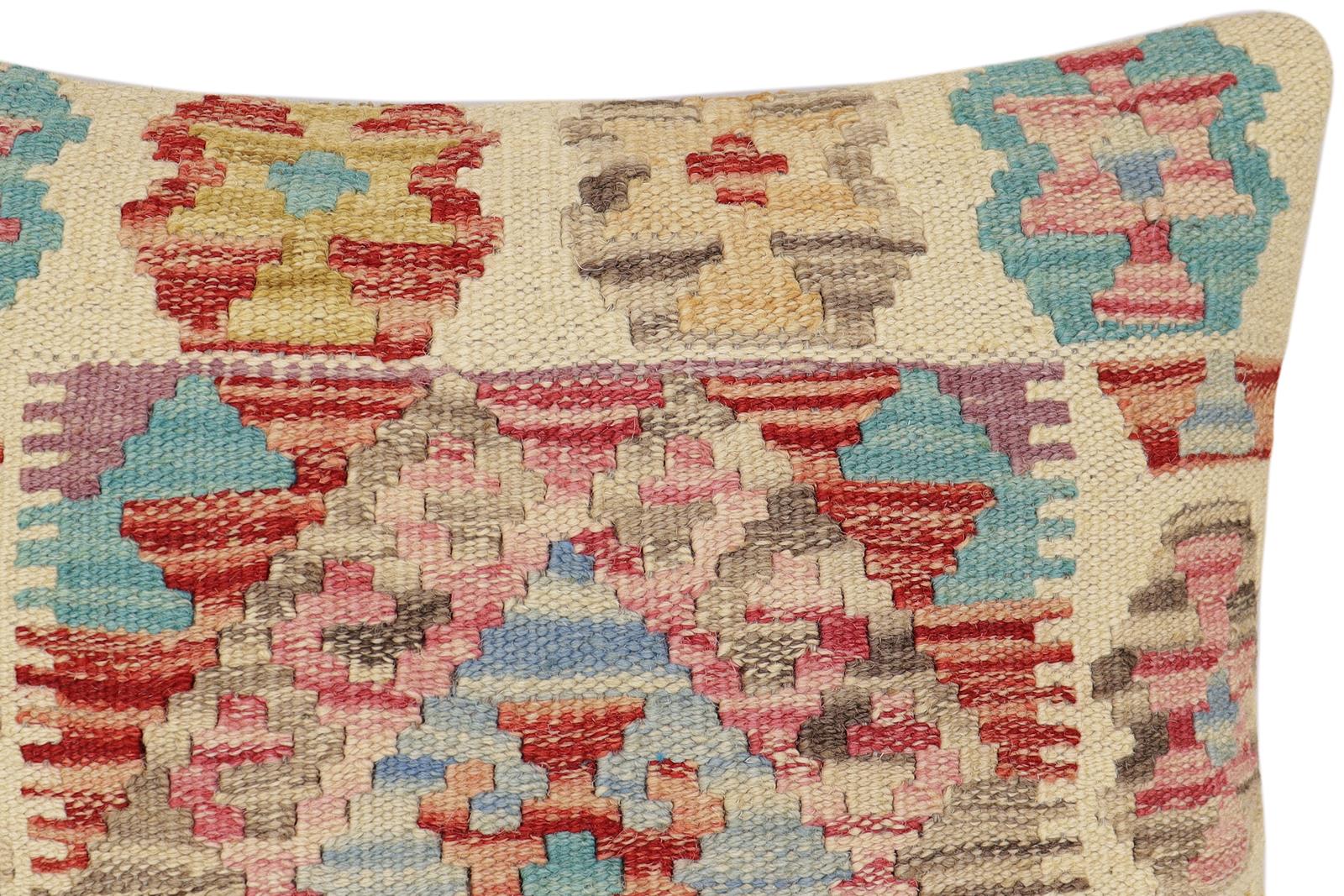 handmade Traditional Pillow Red Blue Hand-Woven SQUARE 100% WOOL Hand woven turkish pillow2' x 2'