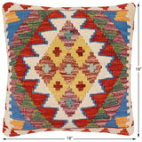 handmade Traditional Pillow Rust Blue Hand-Woven SQUARE 100% WOOL Hand woven turkish pillow2' x 2'