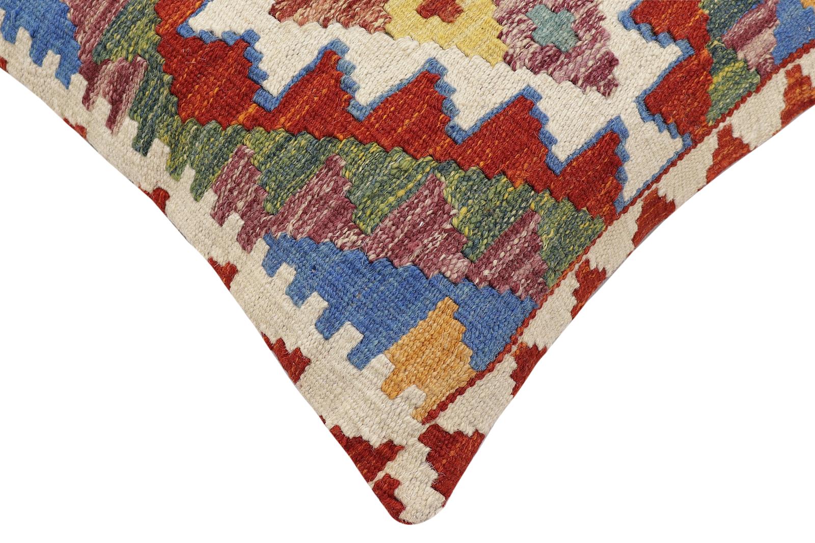handmade Traditional Pillow Rust Blue Hand-Woven SQUARE 100% WOOL Hand woven turkish pillow2' x 2'