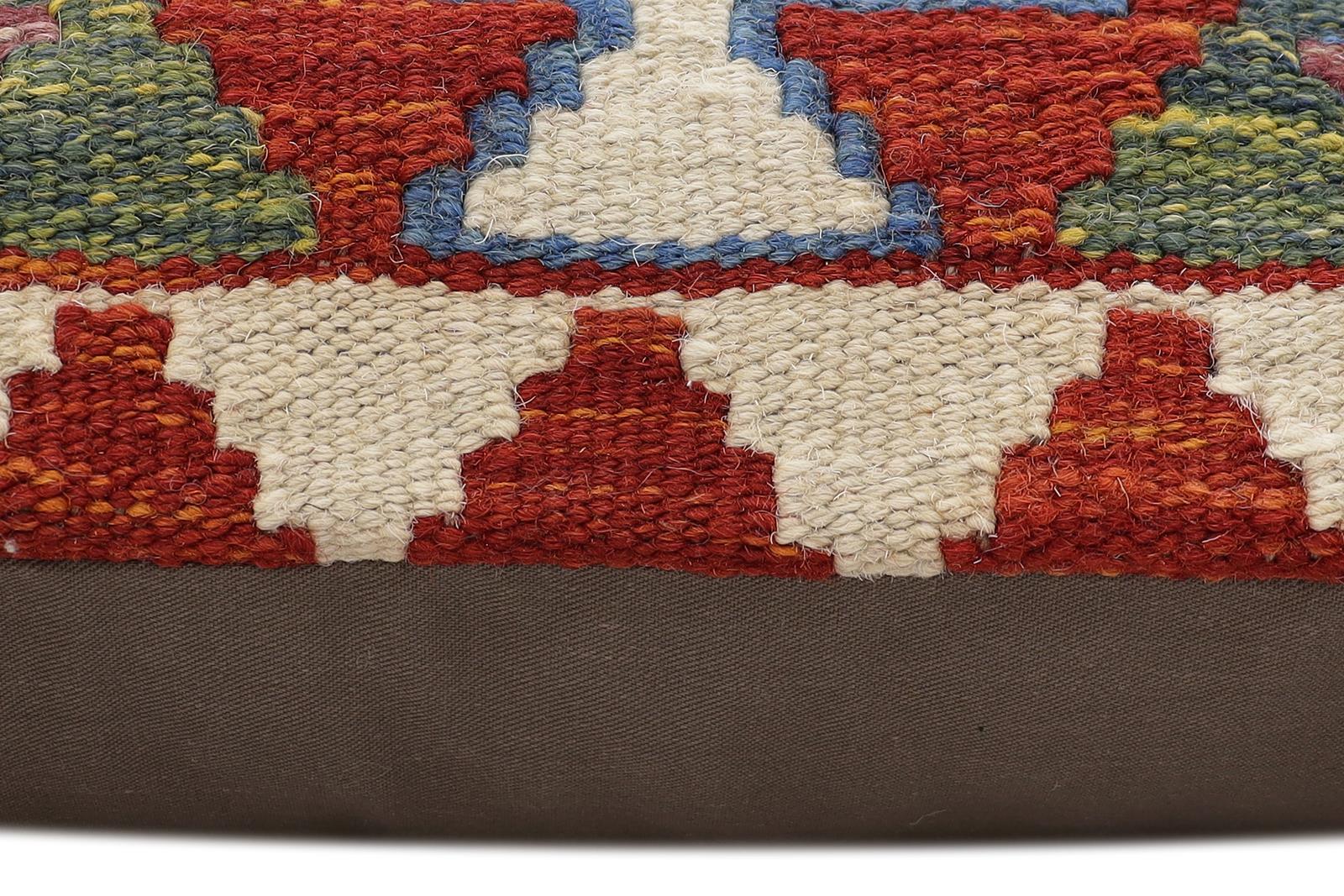 handmade Traditional Pillow Rust Blue Hand-Woven SQUARE 100% WOOL Hand woven turkish pillow2' x 2'