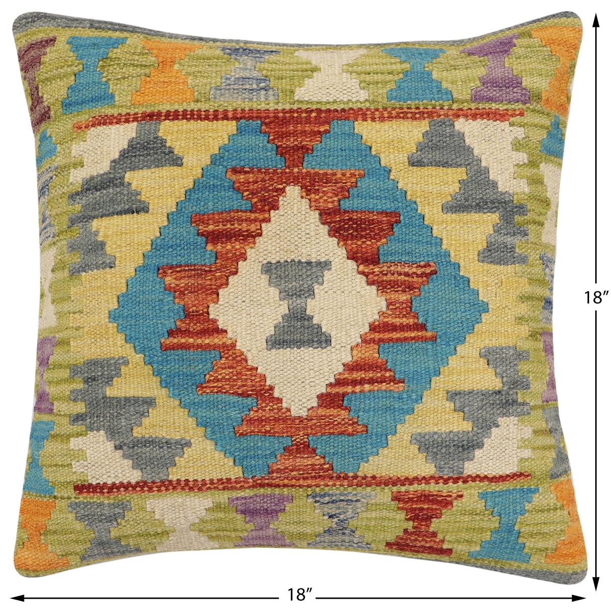 handmade Traditional Pillow Rust Blue Hand-Woven SQUARE 100% WOOL Hand woven turkish pillow2' x 2'