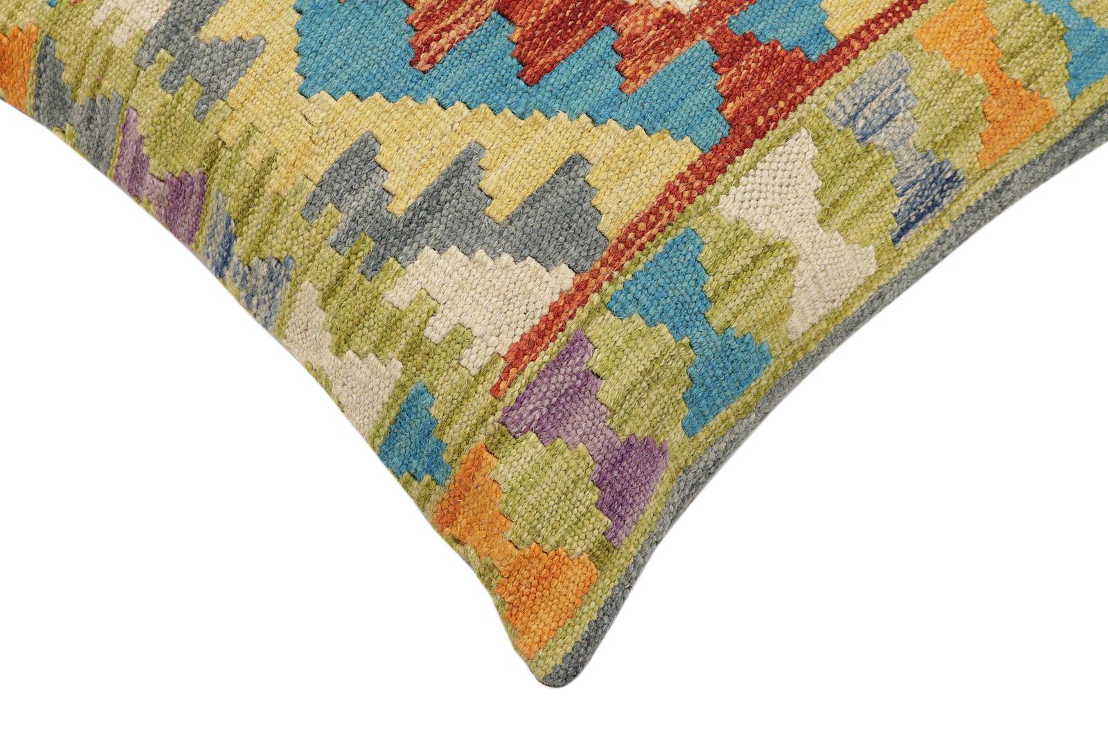 handmade Traditional Pillow Rust Blue Hand-Woven SQUARE 100% WOOL Hand woven turkish pillow2' x 2'