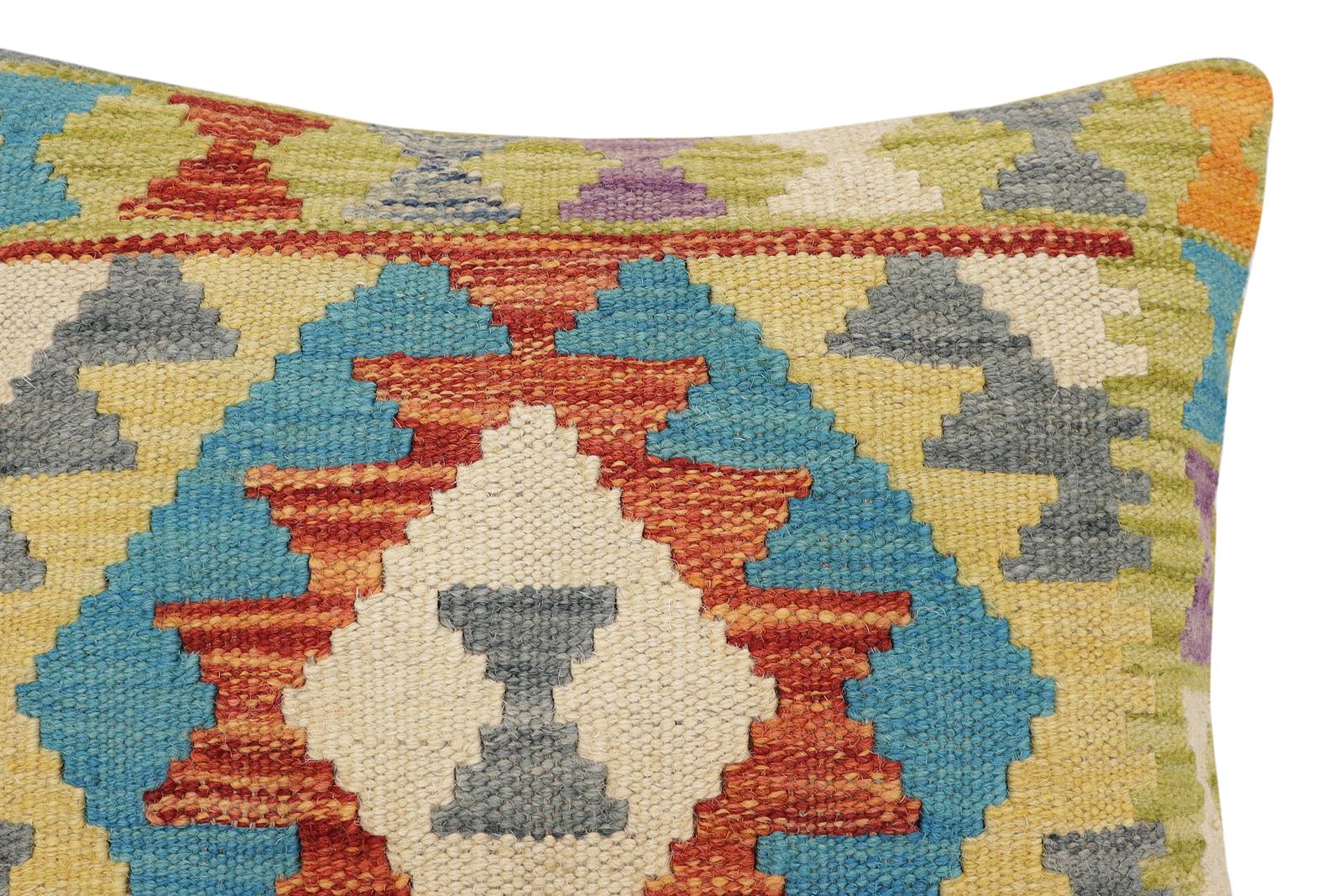 handmade Traditional Pillow Rust Blue Hand-Woven SQUARE 100% WOOL Hand woven turkish pillow2' x 2'