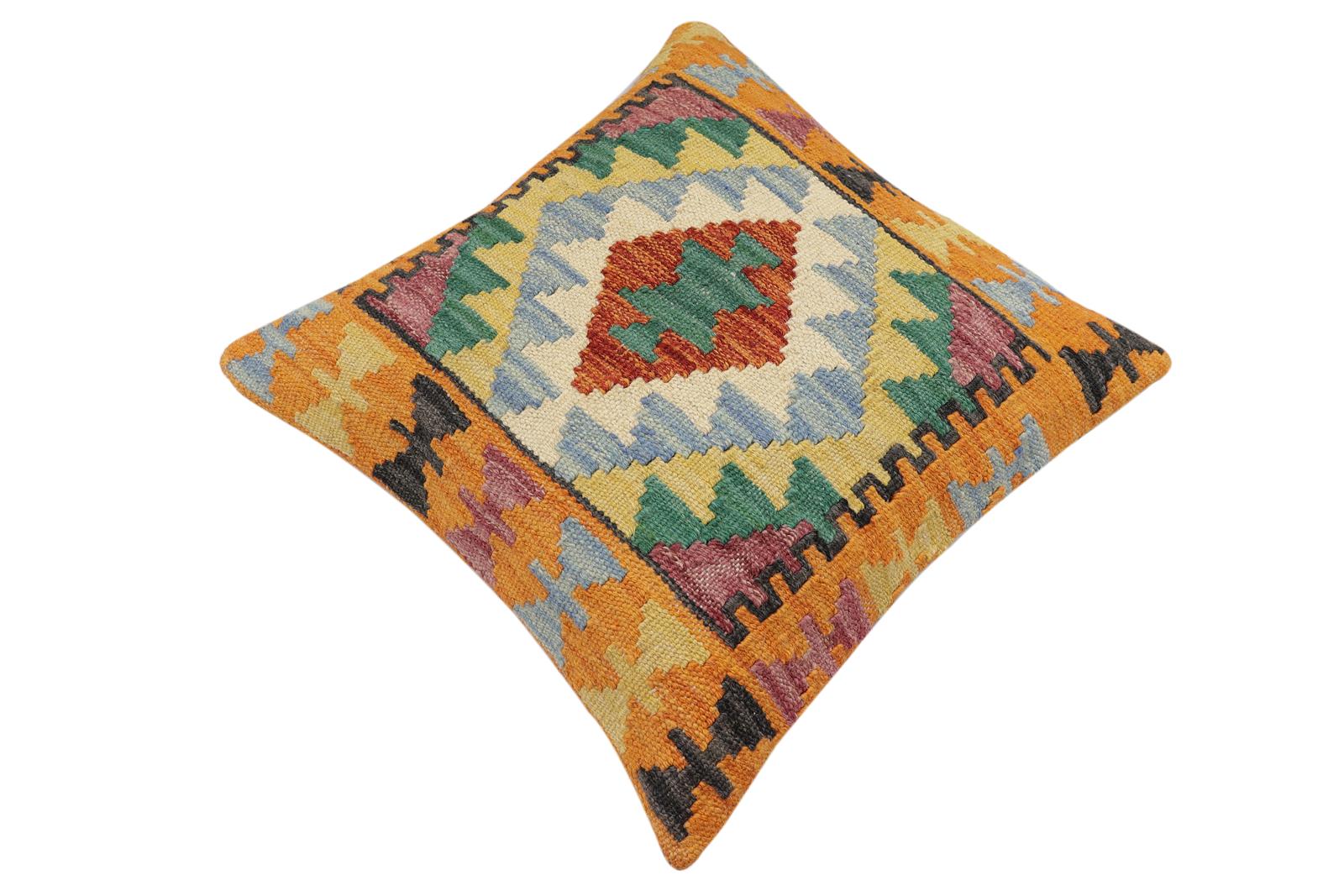 handmade Traditional Pillow Rust Blue Hand-Woven SQUARE 100% WOOL Hand woven turkish pillow2' x 2'